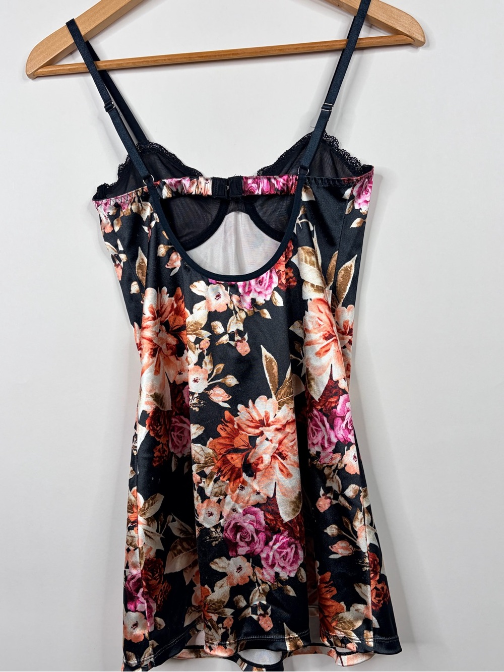 Forever 21 Black Mini Slip Dress with Pink & Orange Floral Print - Picture 2 of 4